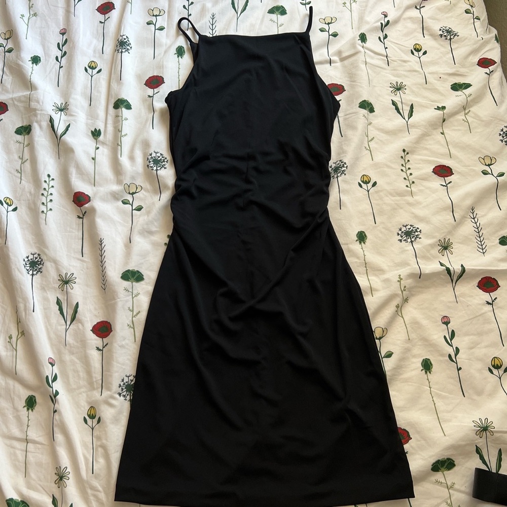 Black Boat Neck Spaghetti Strap Dress
